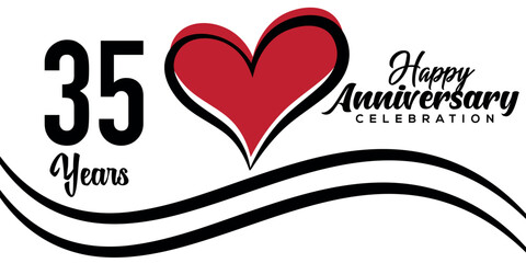 Vector 35th anniversary celebration logo lovely red heart abstract vector  on white background design template illustration.
