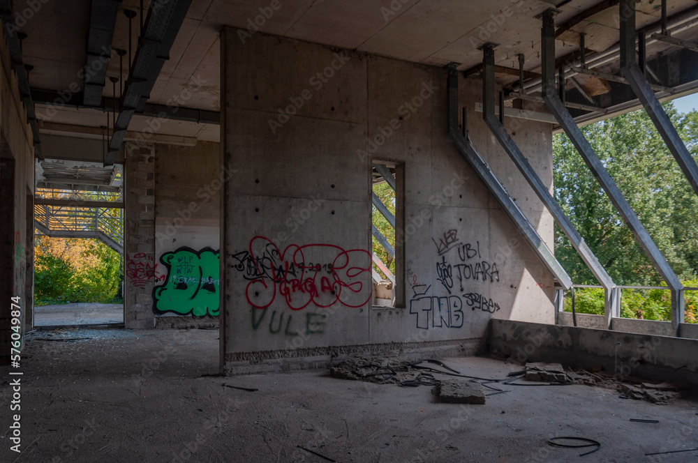 Wall mural Old abandoned unfinished glass hospital in the Croatian capital Zagreb