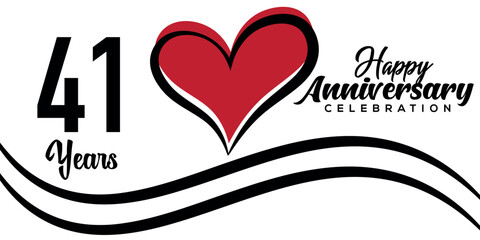 Vector 41st anniversary celebration logo lovely red heart abstract vector  on white background design template illustration.