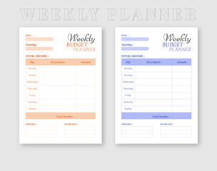 Daily And Weekly budget Planner Or Personal planner Template Design. Printable budget planner design layout.