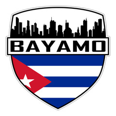 Bayamo Cuba Flag Skyline Silhouette Bayamo Cuba Lover Travel Souvenir Sticker Vector Illustration SVG EPS AI