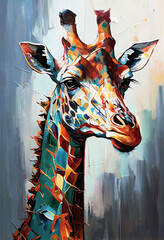 colorful palette-knife painting of a Giraffe.