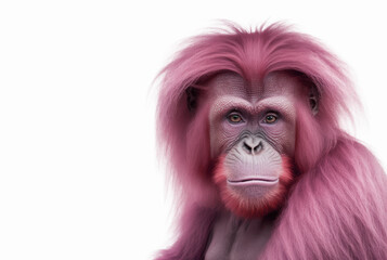 Pink orangutan monkey head isolated on white background. Generative AI