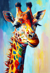 colorful palette-knife painting of a Giraffe