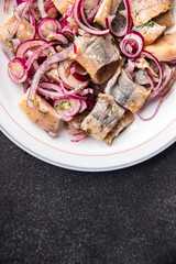 herring fish fillet boneless seafood meal food snack on the table copy space food background rustic top view