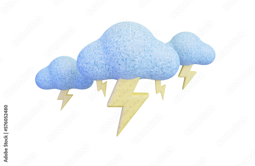 Poster cloud sing with thunder on transparent background 3d render concept for weather