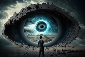 Remote viewing, the practice of seeking impressions about a distant or unseen subject, purportedly sensing with the mind. Inner eye. AI generative