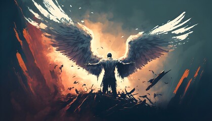 illustration painting of the man spreading his wings, digital art style, Generative AI