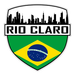 Rio Claro Brazil Flag Skyline Silhouette Rio Claro Brazil Lover Travel Souvenir Sticker Vector Illustration SVG EPS AI