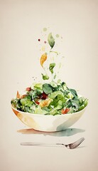 Illustration of healthy organic salad in a bowl. Concept of diet. Generative AI.