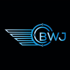 BWJ logo, letter logo. BWJ blue image on black background. BWJ technology Monogram logo design for entrepreneur best business icon.
