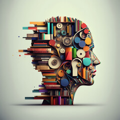 Colorful side human head full of knowledge and imagination