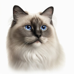 Realistic head Birman Cat on a white background, generative AI