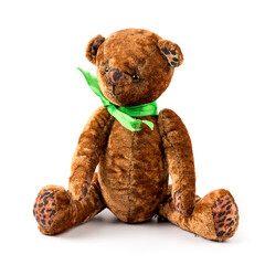 old teddy bear toy isolated on white.
