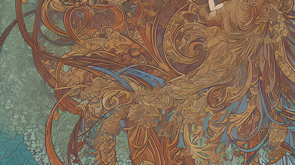 abstract art nouveau decoration illustration for cards or banner designs, generative ai