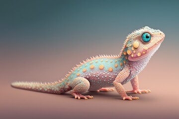 Cute Cartoon lizard. Character with empty space for text. Empty flat background. Generative ai
