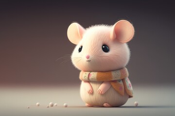 Cute Cartoon Rat. Character with empty space for text. Empty flat background. Generative ai