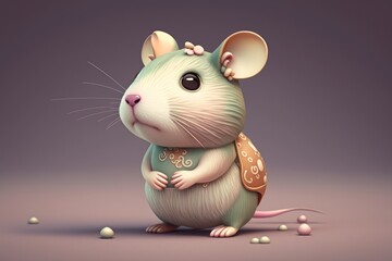 Cute Cartoon Rat. Character with empty space for text. Empty flat background. Generative ai