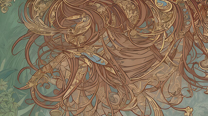 abstract art nouveau decoration illustration for cards or banner designs, generative ai