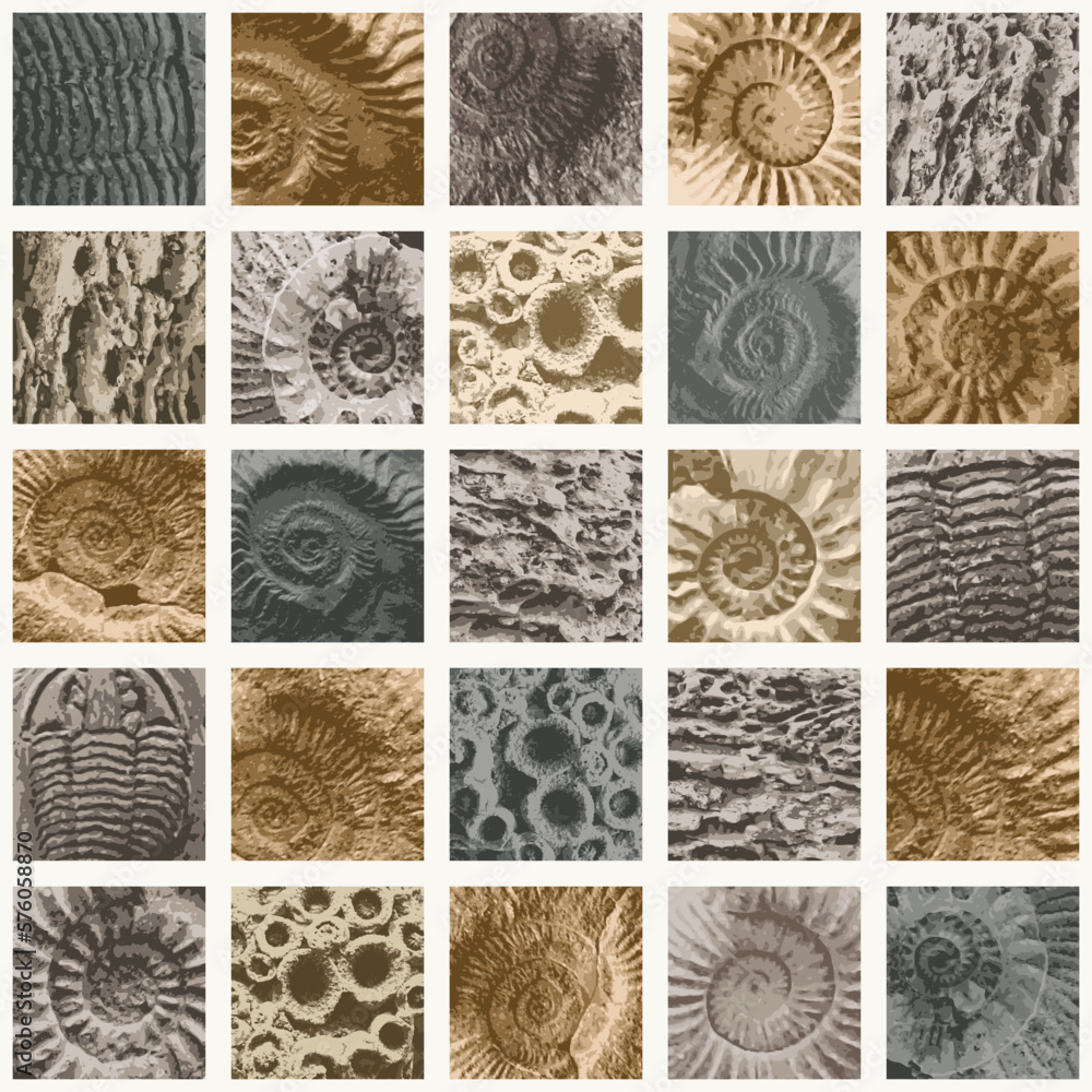 Aufkleber vector abstact seamless pattern background with sea stone texture with imprints of ancient ammonite 