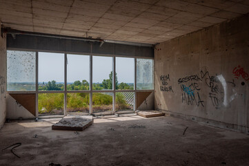 Old abandoned unfinished glass hospital in the Croatian capital Zagreb