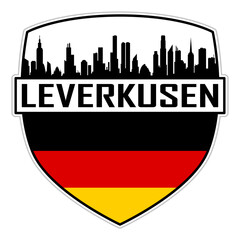 Leverkusen Germany Flag Skyline Silhouette Leverkusen Germany Lover Travel Souvenir Sticker Vector Illustration SVG EPS AI