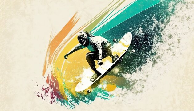 a man portrait fun surfboarding extreme sport, Generative Ai 