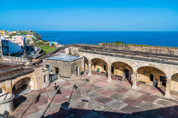 A view west over the courtyard of the Castle of San Cristobal, San Juan, Puerto Rico on a bright...