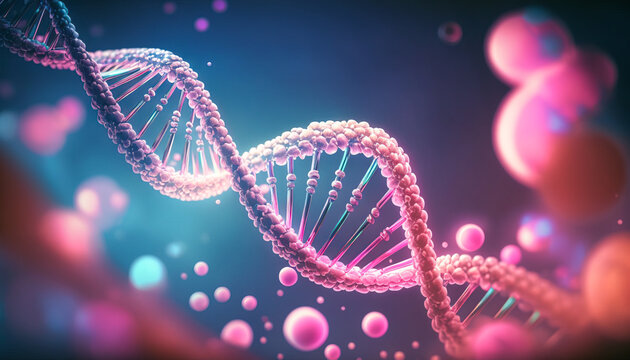 dna helix,  pink strand of human dna.  Image created with generative ai. 