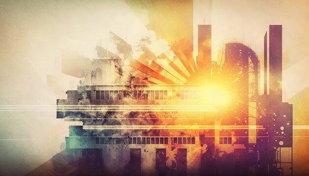 industry theme abstract illustration with geometric and grunge noise , Generative Ai