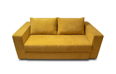 Yellow soft sofa isolated on transparent and white background.