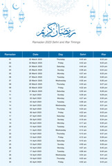 Ramadan Calendar 2023 Sehri and Iftar Time for Pakistan
