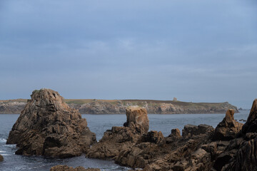 Fototapeta na wymiar Paysage de la côte de l'ile d'Ouessant en Bretagne