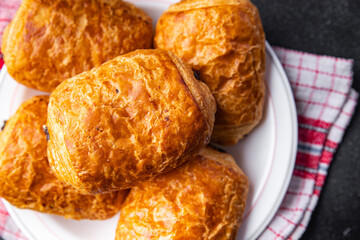 puff buns chocolate fresh filling bun bakery meal food snack on the table copy space food background rustic top view