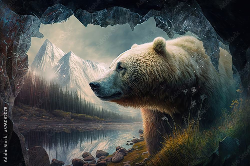 Poster metamorphosis horizons: transcending into realms with wild bears generative ai