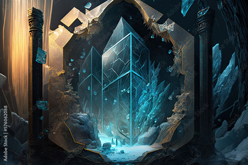 Aufkleber mysterious captive realms imprisoned in crystal generative ai
