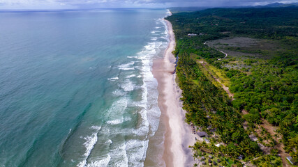 Aerial view of the paradisiacal beach of Itacarezinho, Itacare, Bahia, Brazil. Tourist place with...