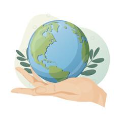 ESG sustainability illustration, green energy, environmental, social and corporate governance concept. Paying care. World Health Day. Vector illustration.