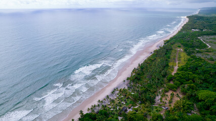Aerial view of the paradisiacal beach of Itacarezinho, Itacare, Bahia, Brazil. Tourist place with sea and vegetation