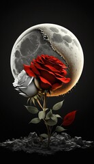 red and white rose in moonlight