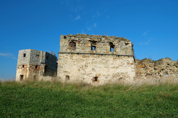 Ancient tower, turret in Pniv Castle - medieval historical object, Ukraine