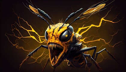 Angry Wasp Mascot Illustration - a Generative, Electric Nature in Yellow Lightning: Generative AI - obrazy, fototapety, plakaty