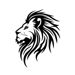 Naklejka na ściany i meble Lion head face logo silhouette black icon tattoo mascot hand drawn lion king silhouette animal vector illustration