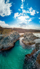 Aerial view of a stunning seacoast and Silistar beach in Bulgaria  