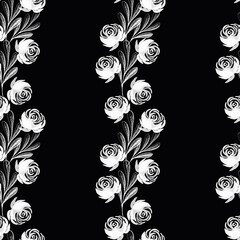 pattern with rose branches  in vertical rows