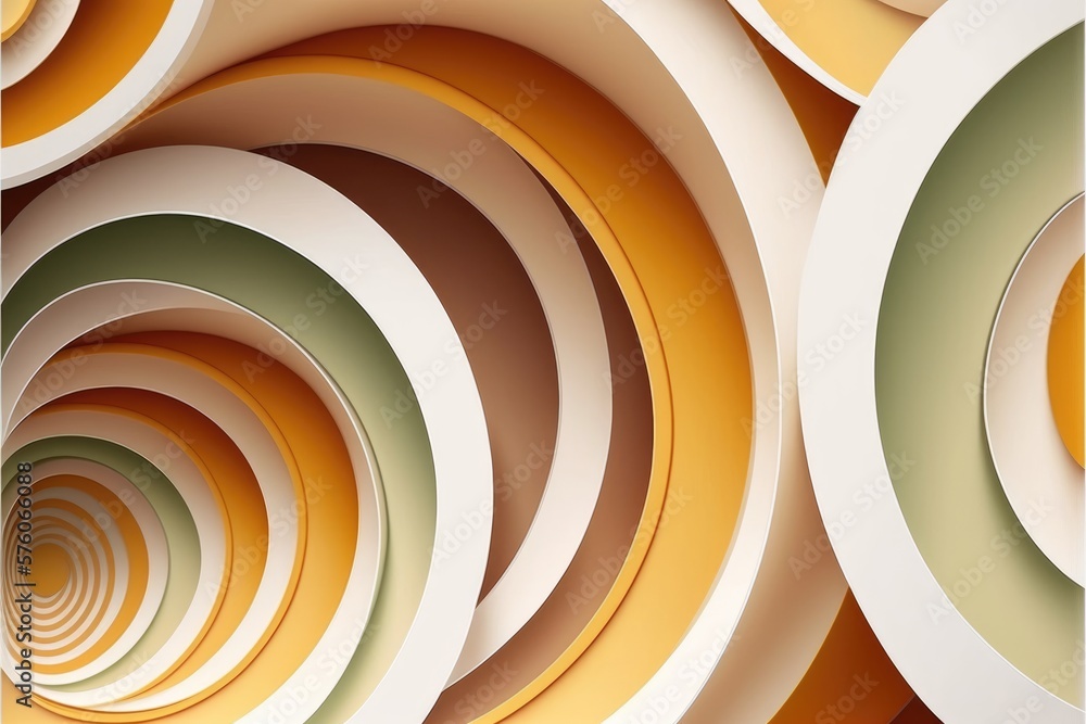 Poster 3d render, abstract background with overlapping circles in orange and yellow colors