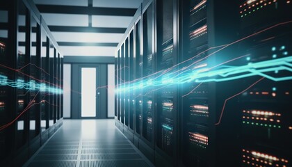 Fototapeta premium Network server room. Based on Generative AI