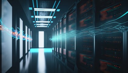 Network server room. Based on Generative AI