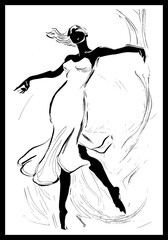  abstract line art, silhouette of a woman dancing illustration