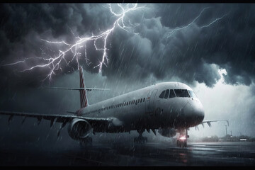 airplane landing in thunderstorm